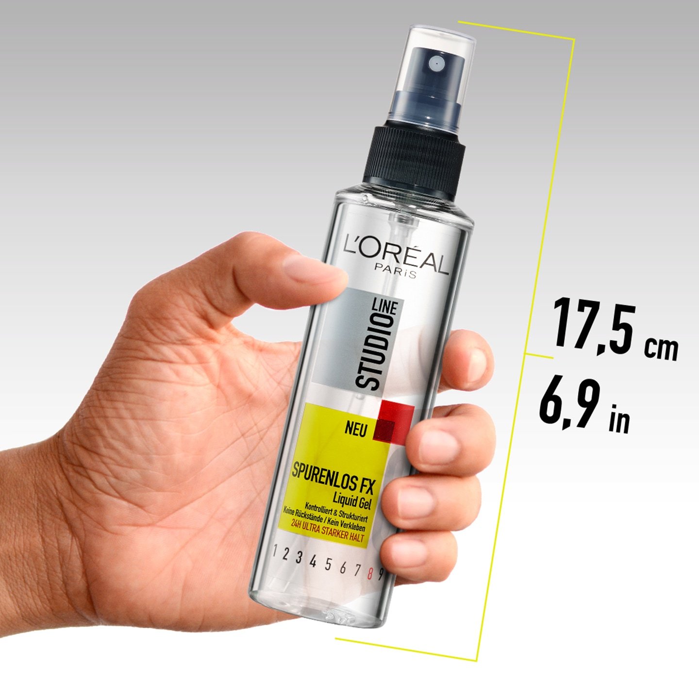 Studio Line Spurenlos FX Liquid Gel - Packshot mit Abmessungen